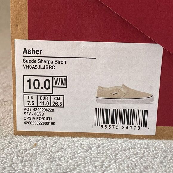 Vans Womens 10 Asher Suede Sherpa Classic Slip On Shoes VN0A5JLJBRC Birch Ivory - Picture 8 of 8